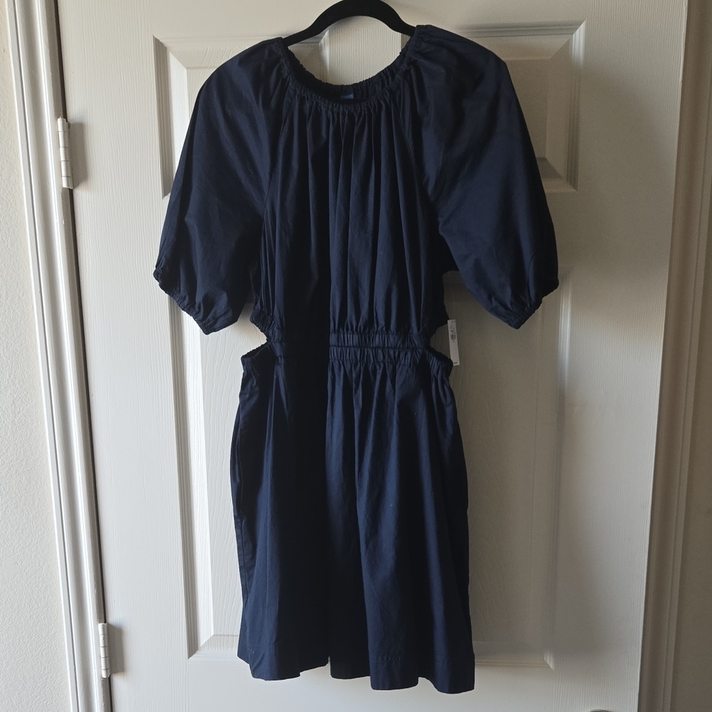 Old Navy Dark Blue Dress with Puff Sleeves & Cut Outs At Waist